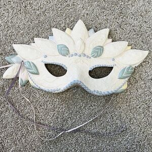 Mardi Gras Adult Face Mask Wall Plaque Iridescent White Soft Blue Painted FLAW